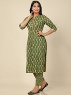 Aramya Straight Soft Cotton Floral Print Women's Kurta Set - Green | Grocsy