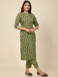 Aramya Straight Soft Cotton Floral Print Women's Kurta - Green | Grocsy