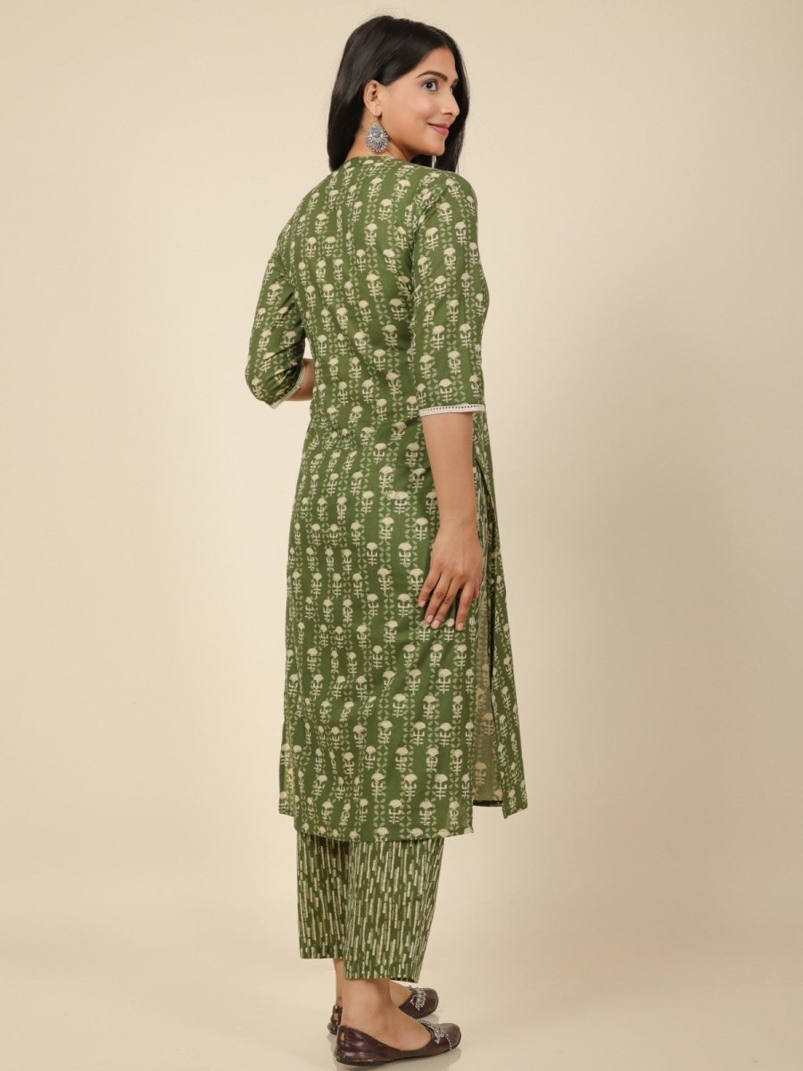 Aramya Straight Soft Cotton Floral Print Women's Kurta Set - Green | Grocsy