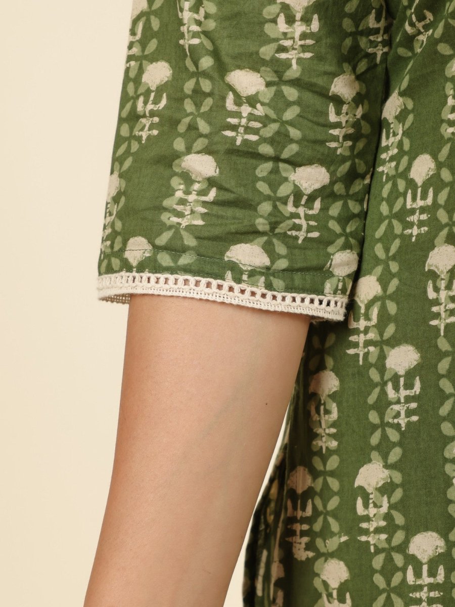 Aramya Straight Soft Cotton Floral Print Women's Kurta - Green | Grocsy