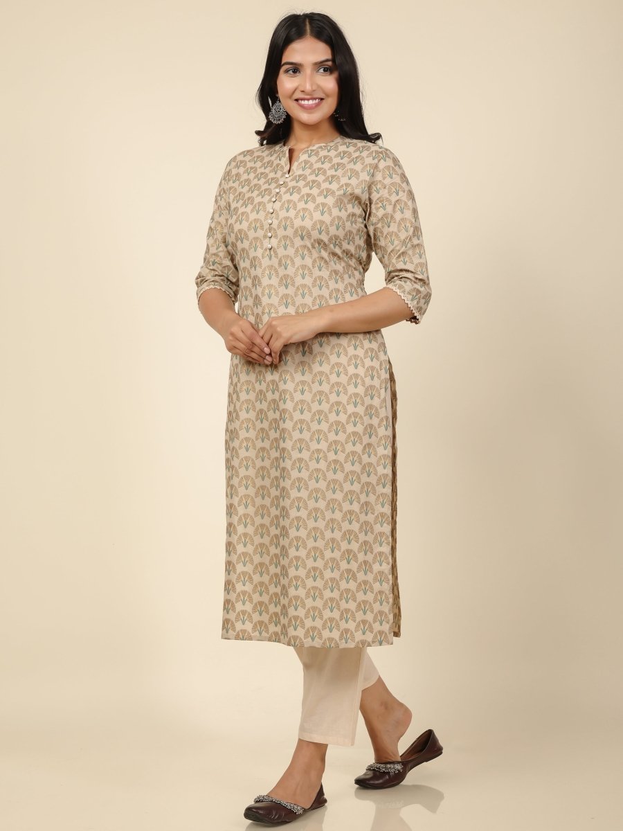Aramya Straight Soft Cotton Floral Print Women's Kurta Set - Off White | Grocsy