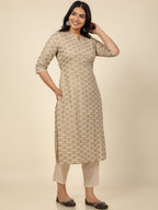 Aramya Straight Soft Cotton Floral Print Women's Kurta Set - Off White | Grocsy