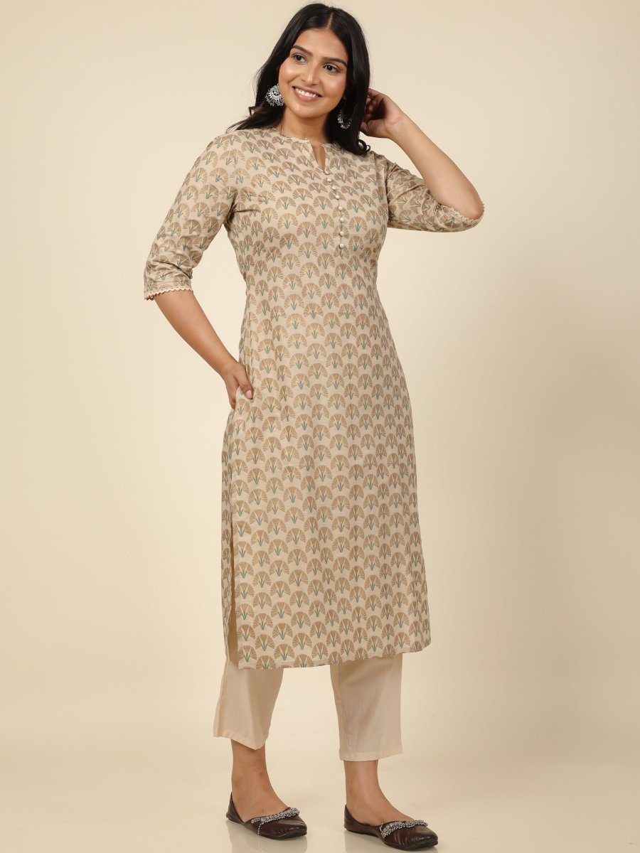 Aramya Straight Soft Cotton Floral Print Women's Kurta Set - Off White | Grocsy