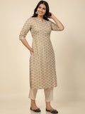 Aramya Straight Soft Cotton Floral Print Women's Kurta - Off White | Grocsy