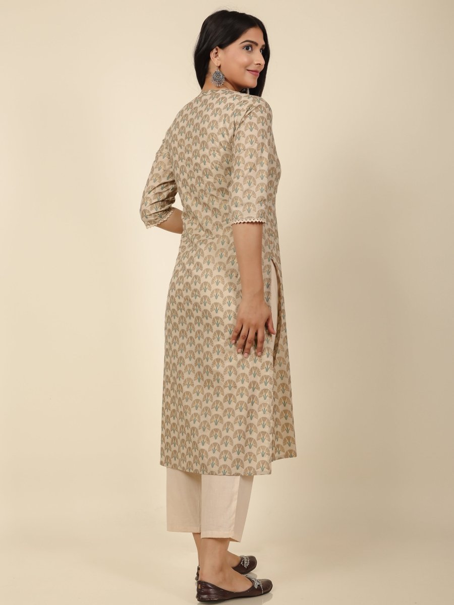 Aramya Straight Soft Cotton Floral Print Women's Kurta Set - Off White | Grocsy