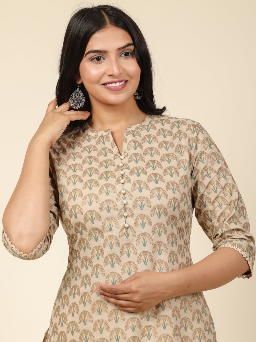Aramya Straight Soft Cotton Floral Print Women's Kurta Set - Off White | Grocsy
