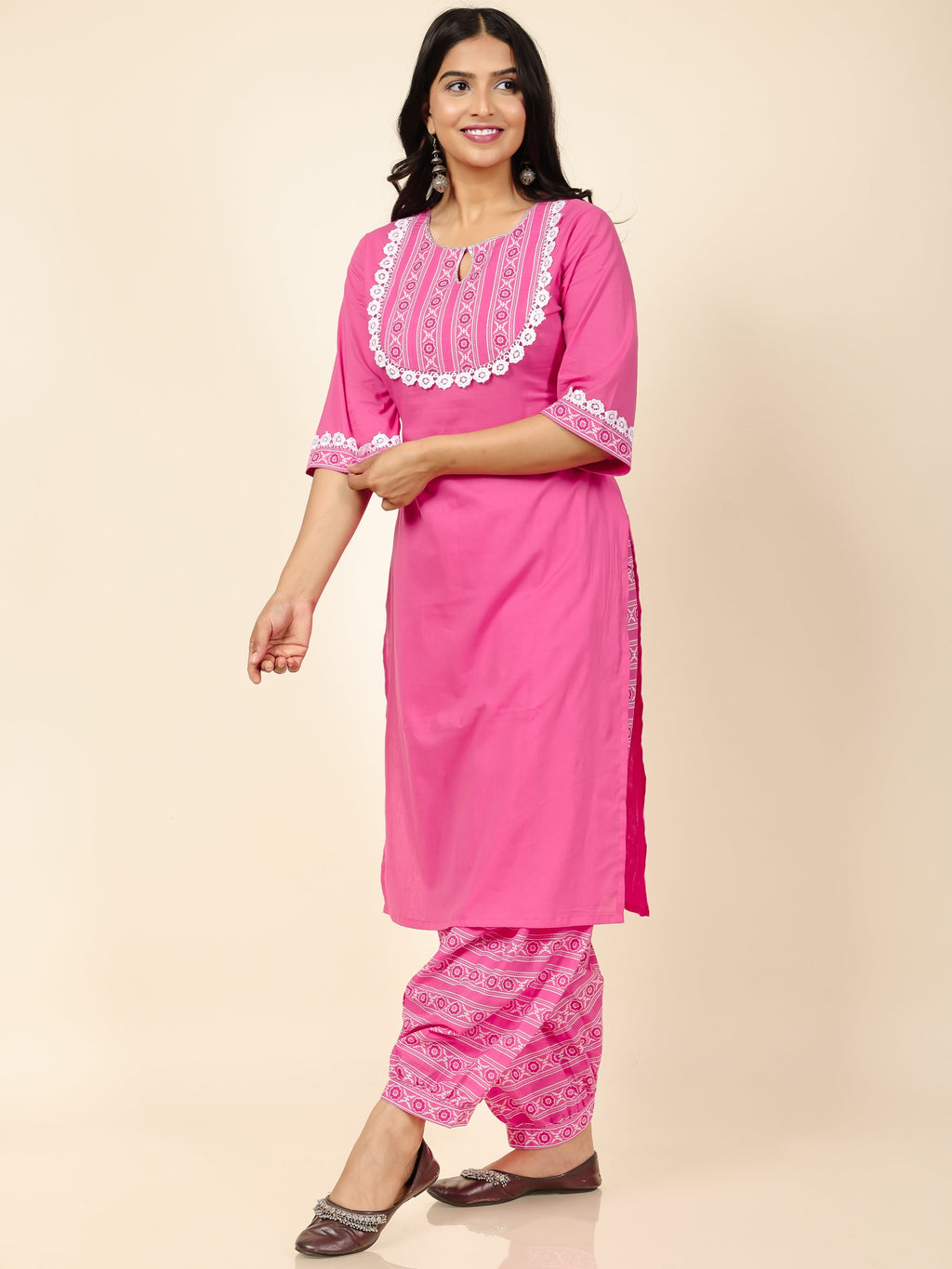 Aramya Straight Soft Cotton Solid Women's Kurta Set - Pink | Grocsy