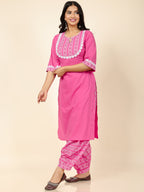 Aramya Straight Soft Cotton Solid Women's Kurta Set - Pink | Grocsy