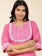 Aramya Straight Soft Cotton Solid Women's Kurta Set - Pink | Grocsy