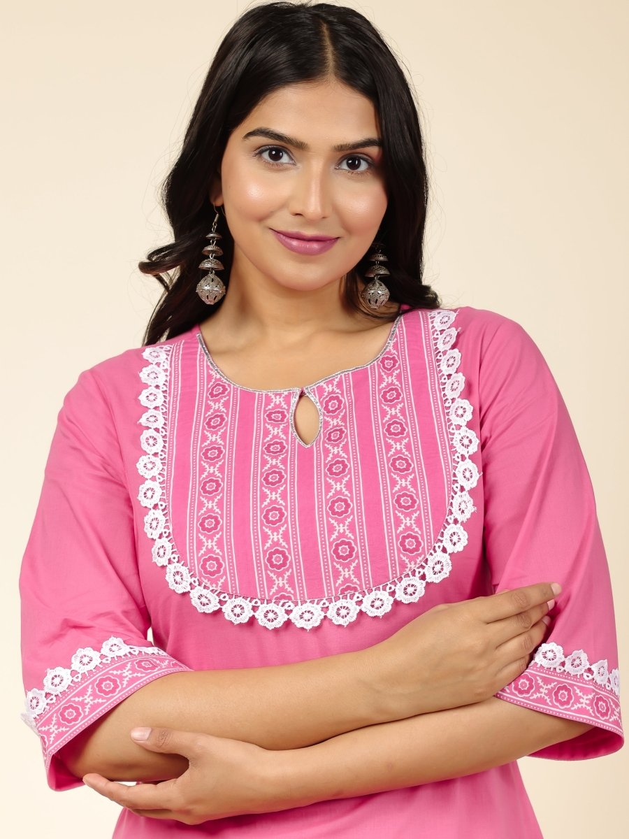 Aramya Straight Soft Cotton Solid Women's Kurta - Pink | Grocsy