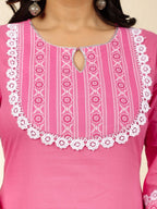 Aramya Straight Soft Cotton Solid Women's Kurta Set - Pink | Grocsy