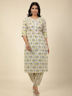 Aramya Straight Soft Cotton Floral Print Women's Kurta Set - Off White | Grocsy