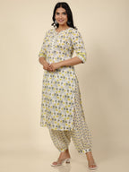 Aramya Straight Soft Cotton Floral Print Women's Kurta Set - Off White | Grocsy