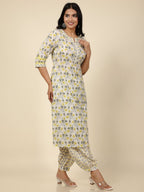 Aramya Straight Soft Cotton Floral Print Women's Kurta Set - Off White | Grocsy