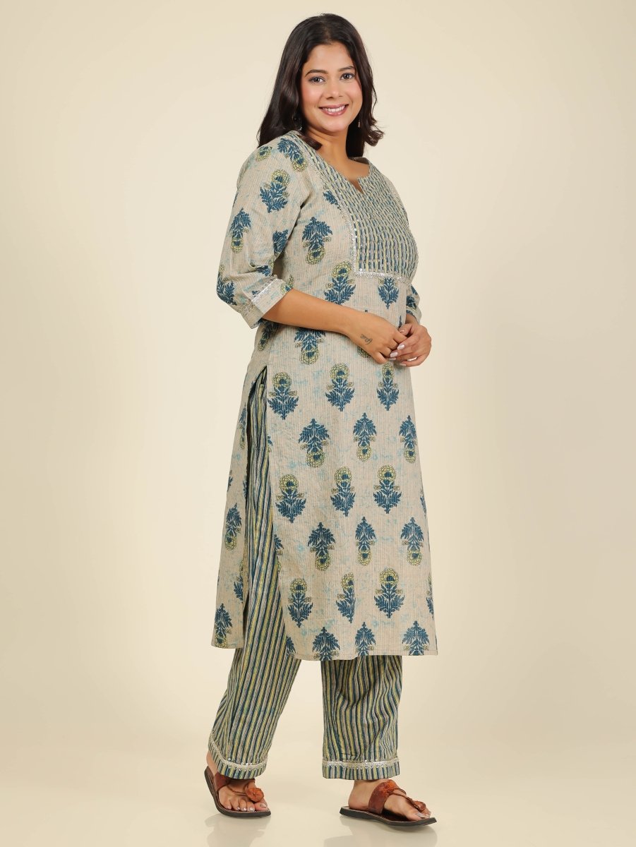 Aramya Straight Soft Cotton Floral Print Women's Kurta - Beige | Grocsy