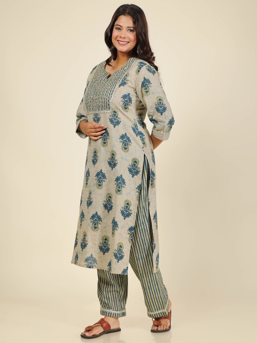 Aramya Straight Soft Cotton Floral Print Women's Kurta - Beige | Grocsy