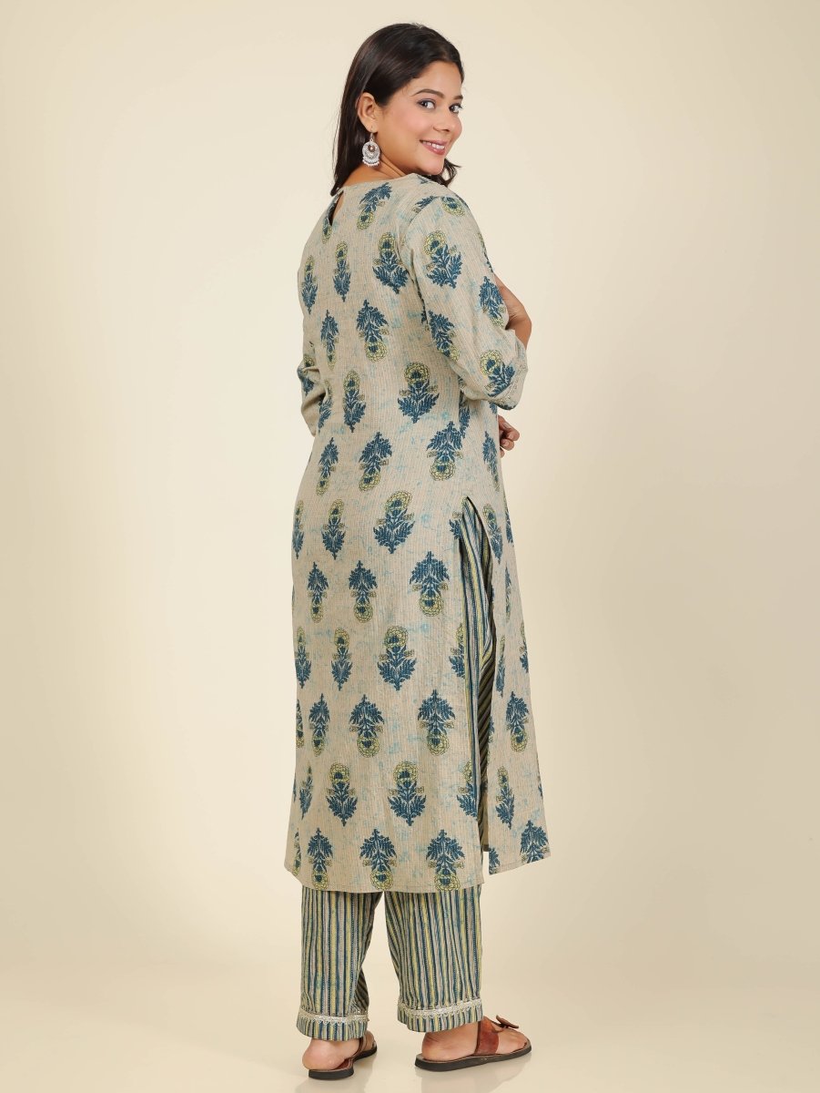 Aramya Straight Soft Cotton Floral Print Women's Kurta - Beige | Grocsy