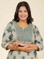 Aramya Straight Soft Cotton Floral Print Women's Kurta - Beige | Grocsy