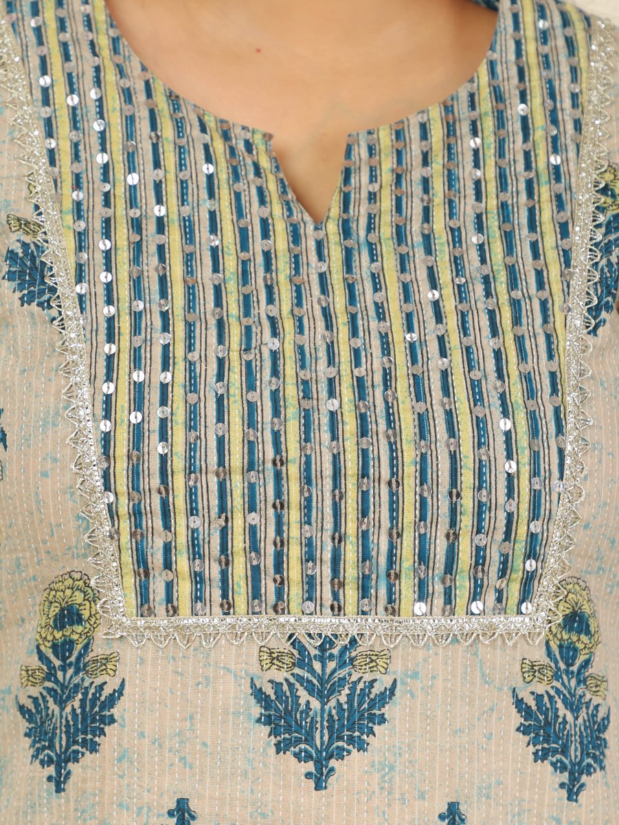 Aramya Straight Soft Cotton Floral Print Women's Kurta - Beige | Grocsy