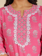 Aramya Straight Soft Cotton Floral Print Women's Kurta - Pink | Grocsy