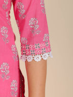 Aramya Straight Soft Cotton Floral Print Women's Kurta - Pink | Grocsy