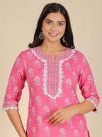 Aramya Straight Soft Cotton Floral Print Women's Kurta Set - Pink | Grocsy