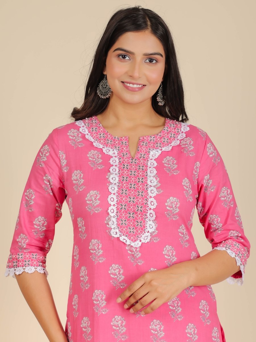 Aramya Straight Soft Cotton Floral Print Women's Kurta - Pink | Grocsy