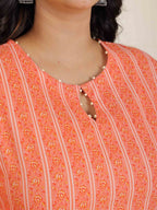 Aramya Straight Soft Cotton Striped Print Women's Kurta Set - Orange | Grocsy