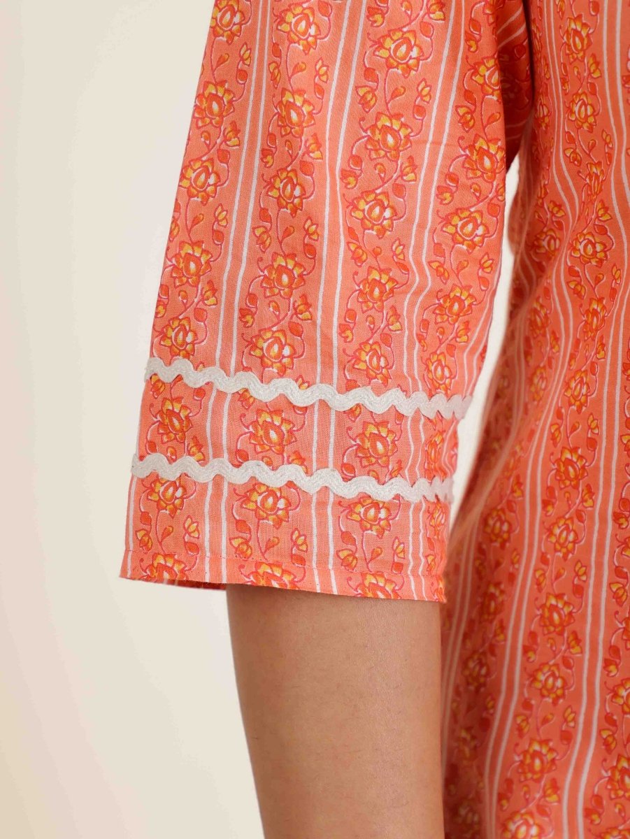 Aramya Straight Soft Cotton Striped Print Women's Kurta - Orange | Grocsy