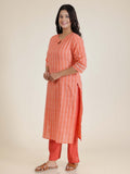 Aramya Straight Soft Cotton Striped Print Women's Kurta - Orange | Grocsy