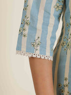 Aramya Straight Linen Cotton Striped Print Women's Kurta - Blue | Grocsy