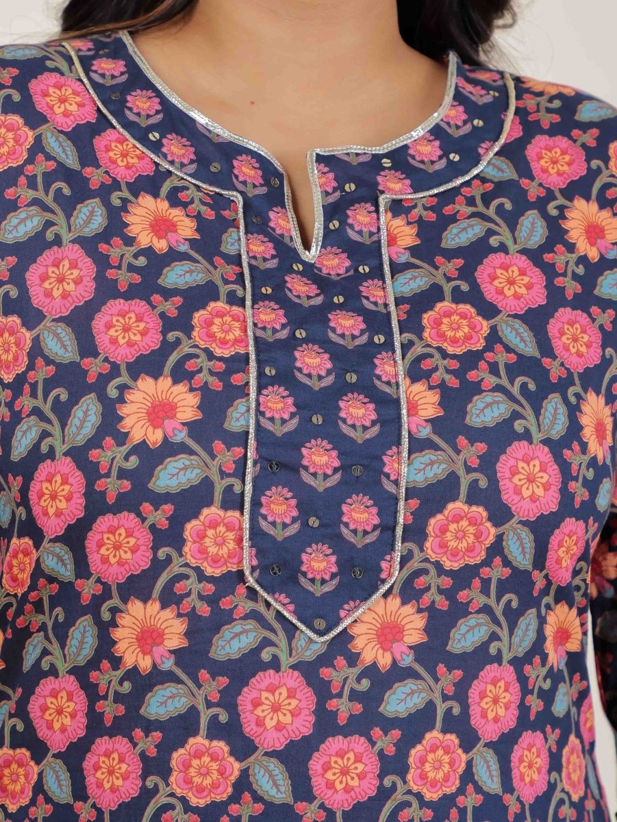 Aramya Straight Soft Cotton Floral Print Women's Kurta - Blue | Grocsy