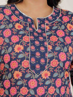 Aramya Straight Soft Cotton Floral Print Women's Kurta - Blue | Grocsy