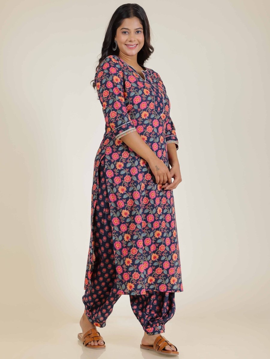Aramya Straight Soft Cotton Floral Print Women's Kurta - Blue | Grocsy