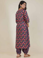 Aramya Straight Soft Cotton Floral Print Women's Kurta - Blue | Grocsy