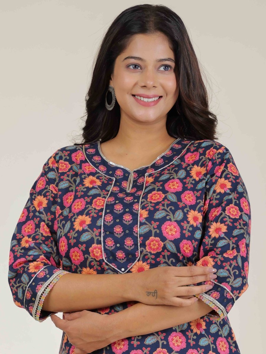 Aramya Straight Soft Cotton Floral Print Women's Kurta - Blue | Grocsy