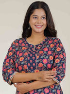 Aramya Straight Soft Cotton Floral Print Women's Kurta - Blue | Grocsy