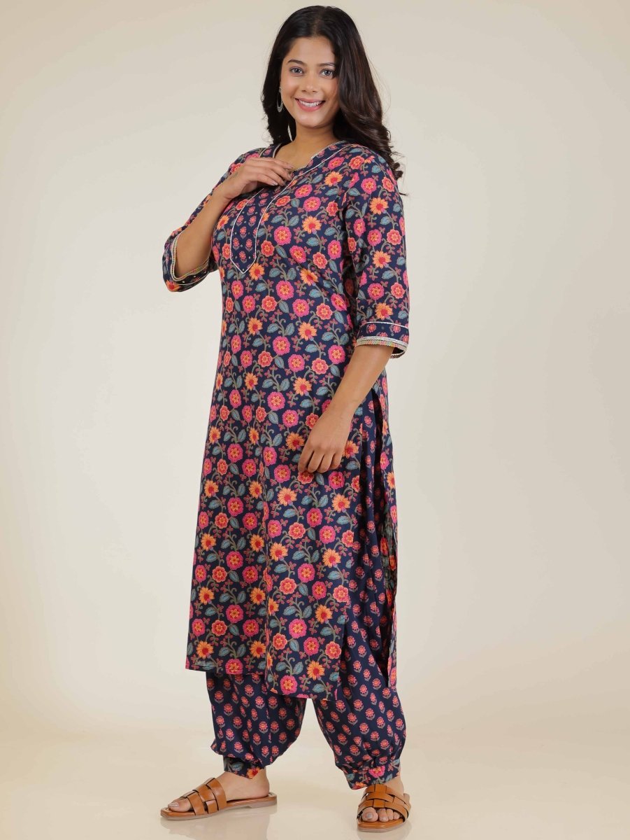 Aramya Straight Soft Cotton Floral Print Women's Kurta - Blue | Grocsy