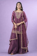 Teeya Creation New Trendy Womens Wedding Wear Kurta Palazzo Set - Pink | Grocsy