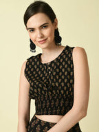 Myshka Women's Black Ethnic Motifs Printed Top | Grocsy