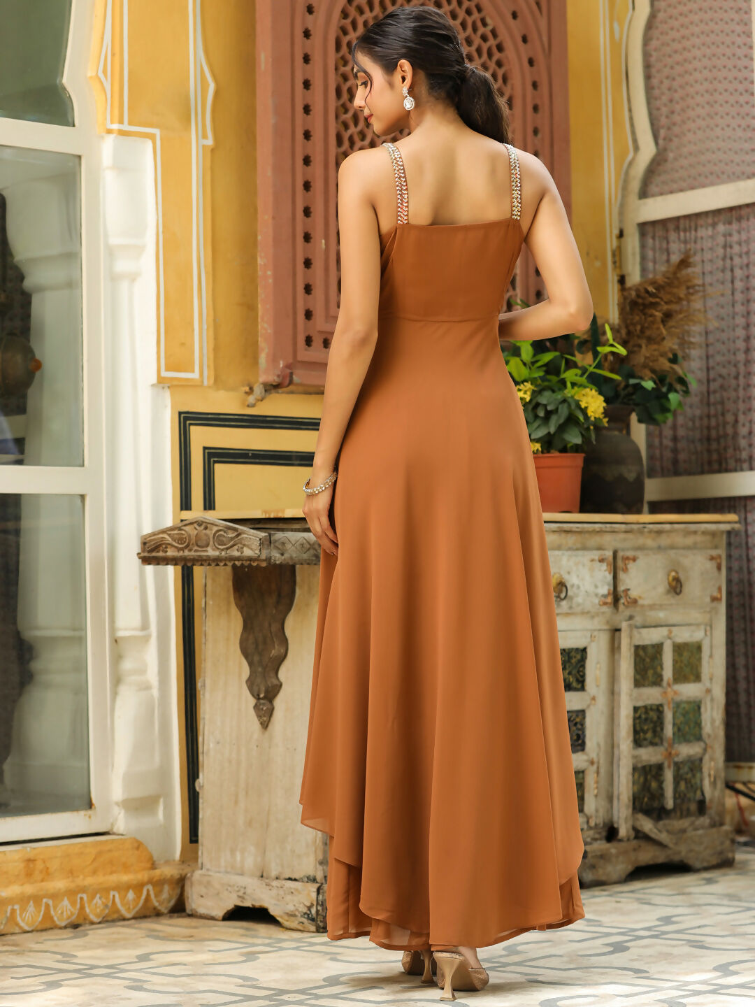 Janasya Brown Georgette Embellished Co-Ords | Grocsy