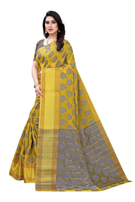 Vamika Yellow Jari Work Cotton Silk Saree (RIDHIMA YELLOW) | Grocsy