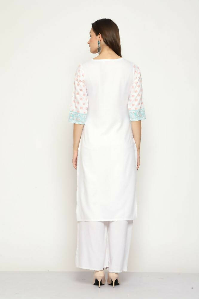 Maai Rayon Hand Printed Kurta Off-White | Grocsy