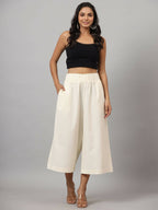 Juniper Women's Ivory Cotton Flex Flared Culottes | Grocsy