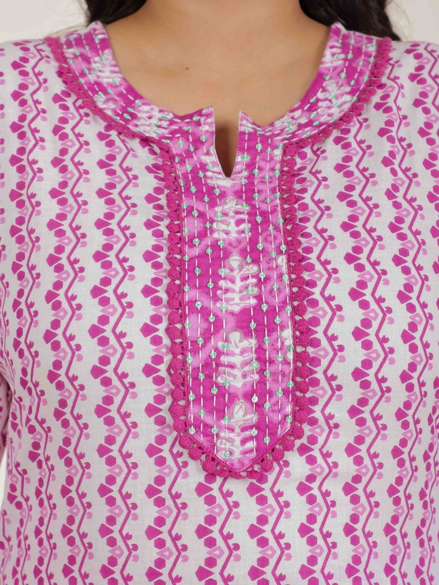 Aramya Straight Soft Cotton Abstract Print Women's Kurta Set - Pink | Grocsy