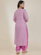 Aramya Straight Soft Cotton Abstract Print Women's Kurta Set - Pink | Grocsy