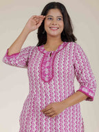Aramya Straight Soft Cotton Abstract Print Women's Kurta - Pink | Grocsy