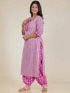 Aramya Straight Soft Cotton Abstract Print Women's Kurta Set - Pink | Grocsy