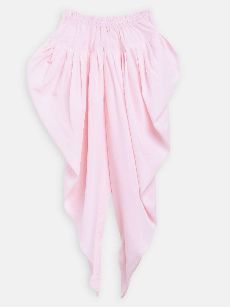Ahalyaa Pink Polysilk Floral Printed Kids Kurta Dhoti Set For Girls | Grocsy