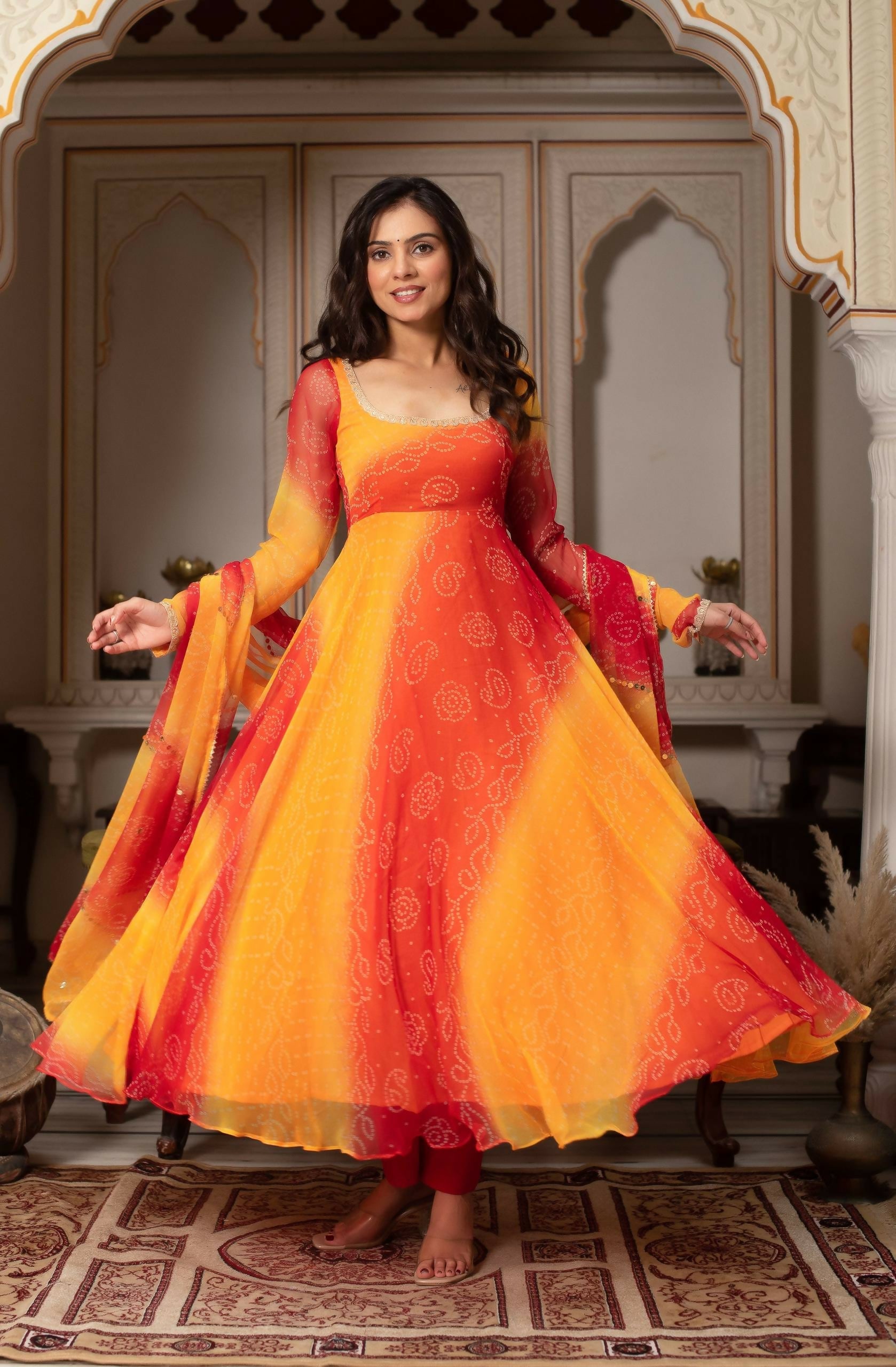 Teeya Creation Womens New Trending Festival Marriage Season Party Wear Look Yellow Gown Set | Grocsy